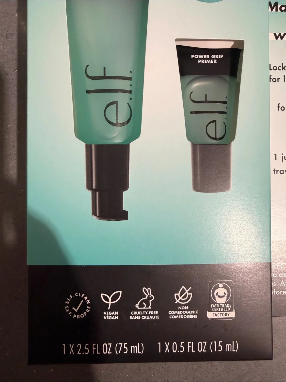 ELF e.l.f Power Grip Primer Clear 2.5 Fl Oz 75ml +15ml Jumbo set Tube seal